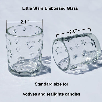 VOHO Votive Candle Holders Bulk Sparkle Stars Design for Centerpiece Table Decorations, Clear Tea Lights Candle Holder Set of 12 for Christmas Themed Party, Baby Shower, Wedding