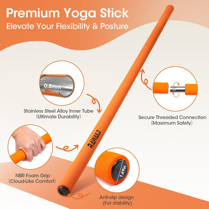 RAWAILD Yoga Stick, Upgraded 5ft Sturdy Steel Mobility Stick, Adjustable Exercise Equipment for Stretching, Flexibility & Balance, Physical Therapy & Posture Correction, Shoulder & Back Relaxation