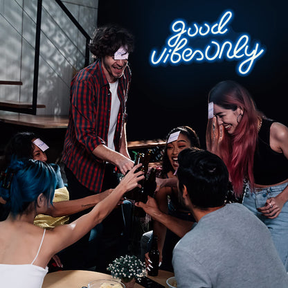 JFLLamp Good Vibes Only Neon Signs for Wall Decor Neon Lights Led Signs Suitable for Living Beer Bar Game Room Hotel Birthday Party Restaurant Christmas Unique Gift for Lover, 16.5 * 10 Inch(Blue)