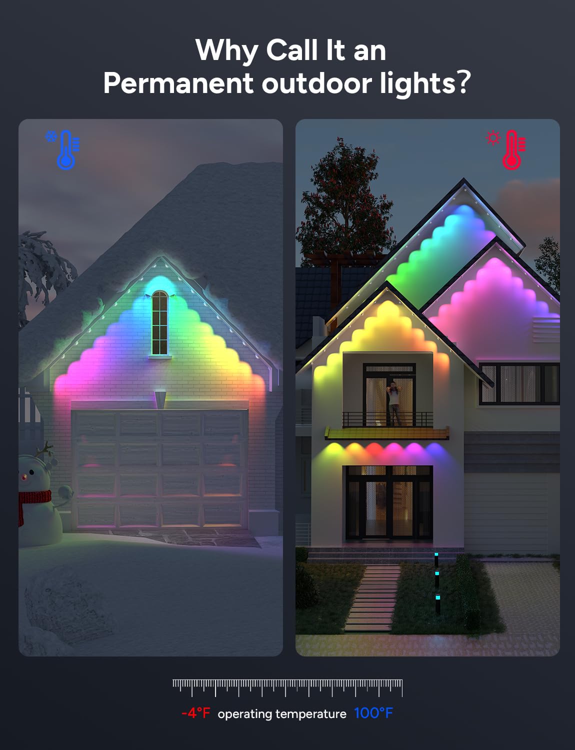Isalelala Permanent Outdoor Lights, 50ft with 30 RGB LED Lights for Christmas and Daily, 49 Scene Modes+DIY for Christmat Decor, IP66 Waterproof for Outdoor, Compatible with Alexa, Google Assistant