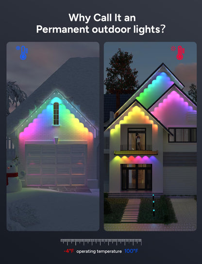 Isablelala Permanent Outdoor Lights, 100ft with 60 RGB LED Lights for Christmas and Daily, 49 Scene Modes+DIY for Christmas Decor, IP66 Waterproof for Outdoor, Compatible with Alexa, Google Assistant