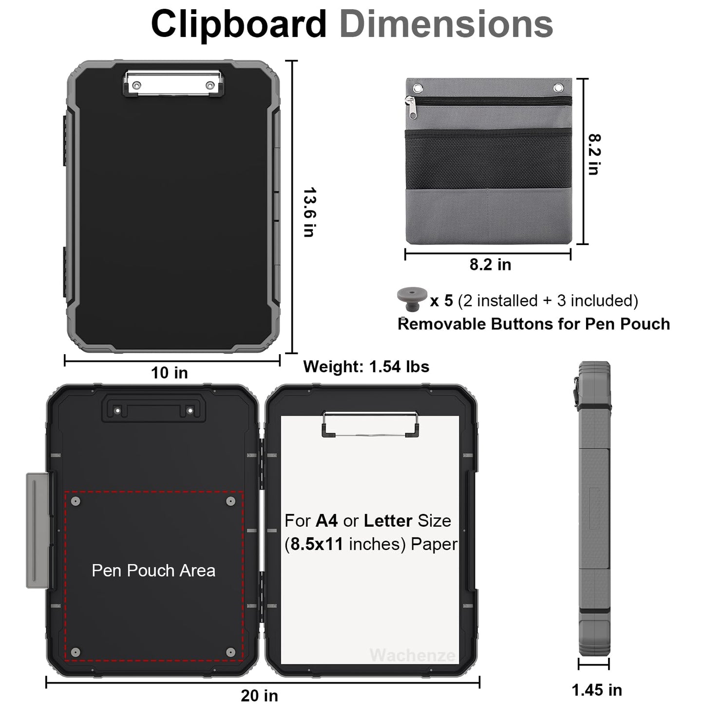 Wachenze Thicker Clipboard with Storage, Internal Pen Pouch Included, A4 / Letter Size, Toughest Plastic Contractor Clip Boards 8.5x11, High Capacity Clipboards Box Case for Contractor Trucker Driver