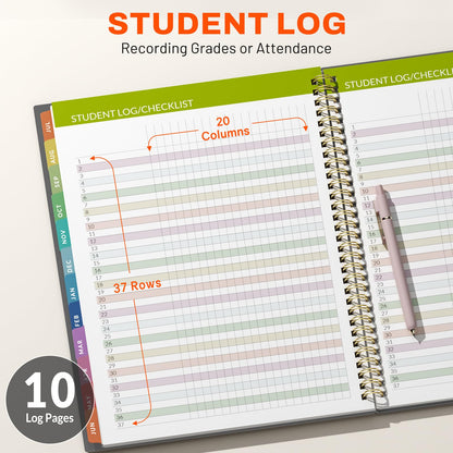 SUNEE Teacher Planner 2026-2027 Academic Year, 7 Periods Lesson Plan Book Jul 2026 - Jun 2027, 8.5"x11" Daily Weekly Monthly Organizers Vertical Layout with Calendars, Bookmark, Waterproof Cover, Black