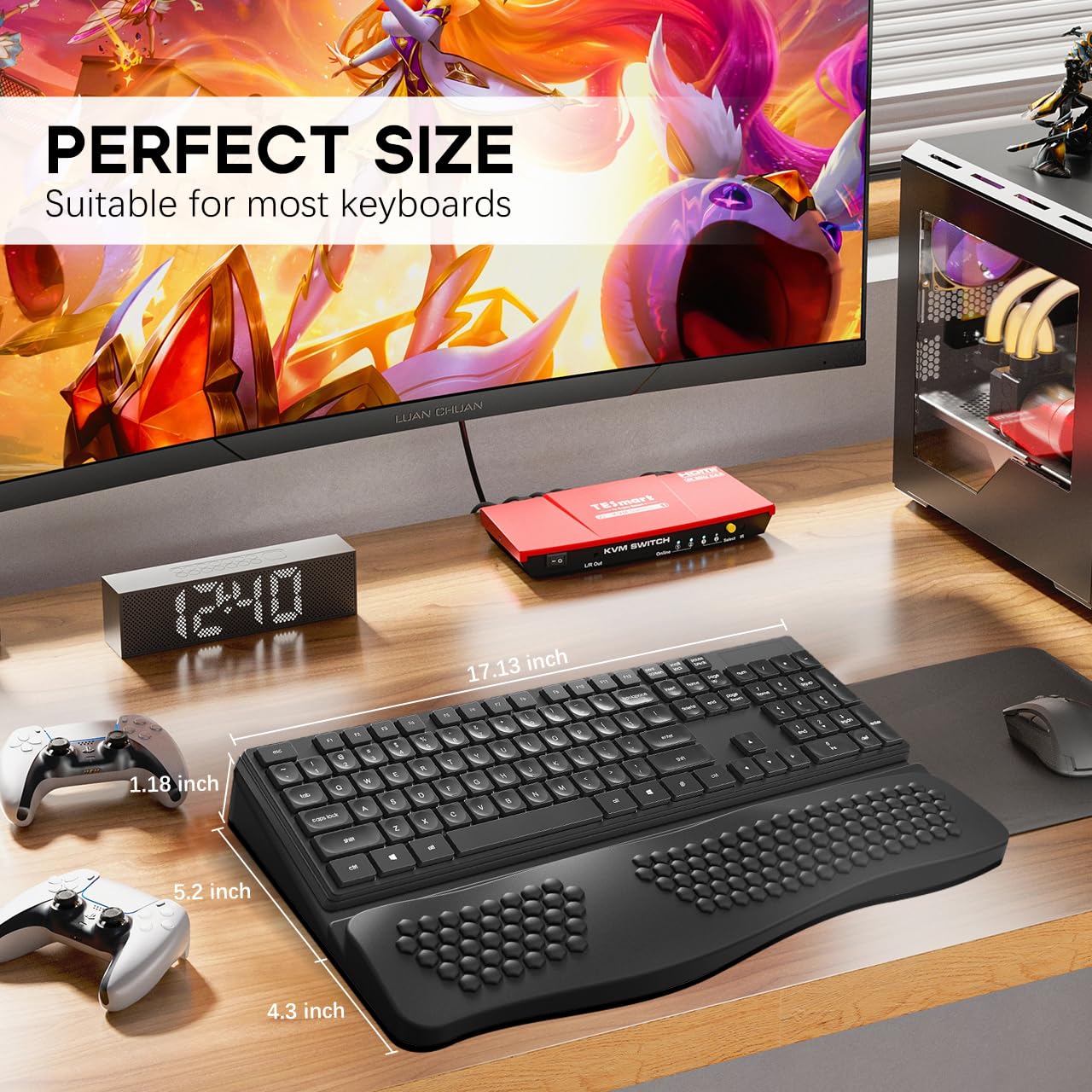 JIKIOU Keyboard Stand with Wrist Rest, Computer Keyboard Stand Pad with Non-Slip Base, Comfy Ergonomic Keyboard Riser Holder for Gaming Office Home 17.13x9.5 in Black