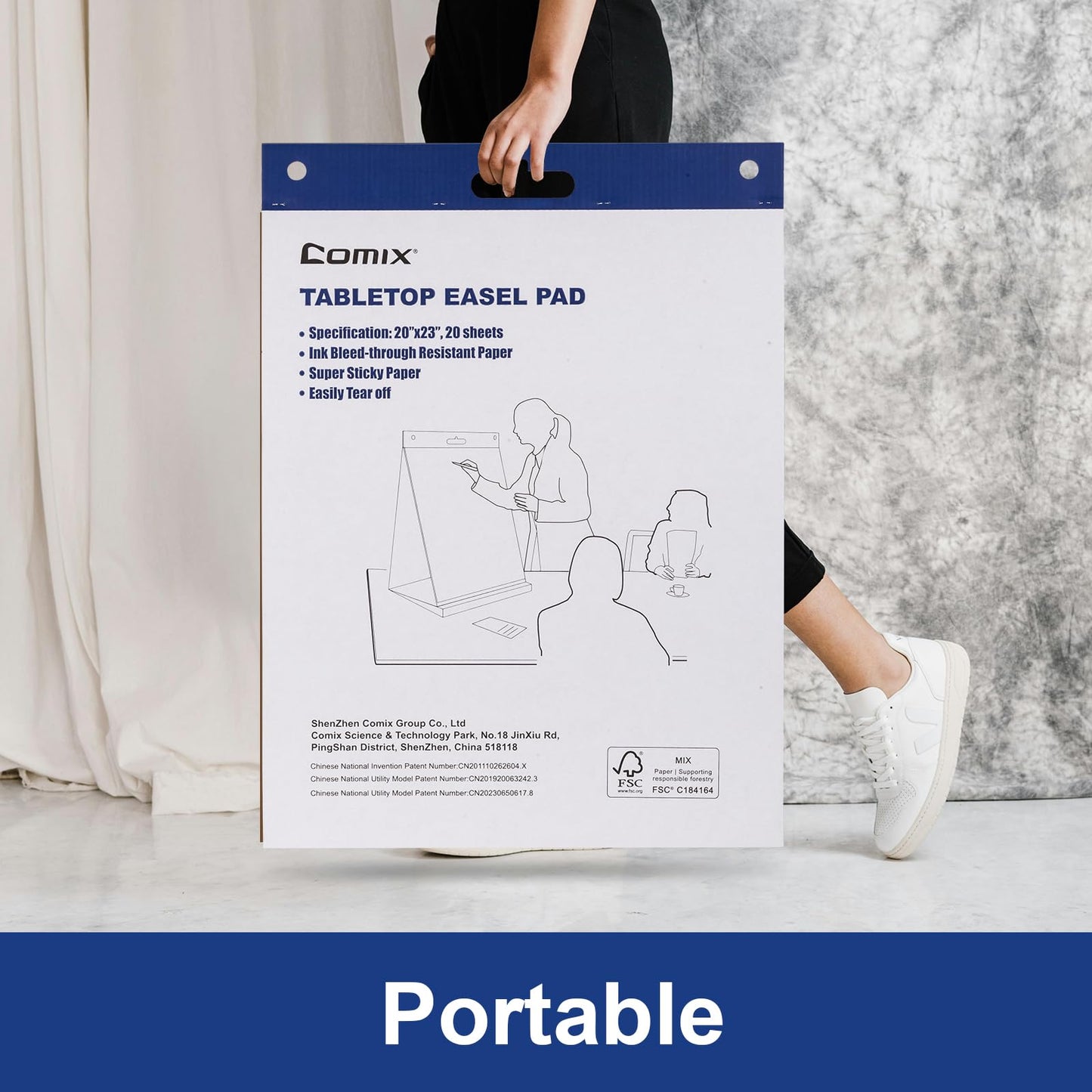 Comix Sticky Portable Tabletop Easel Pads, 20 x 23 Inches Flip Chart Paper for Teachers, Students, Businessmen, Office Workers, 20 Sheets/Pad, 4 Pads/Pack