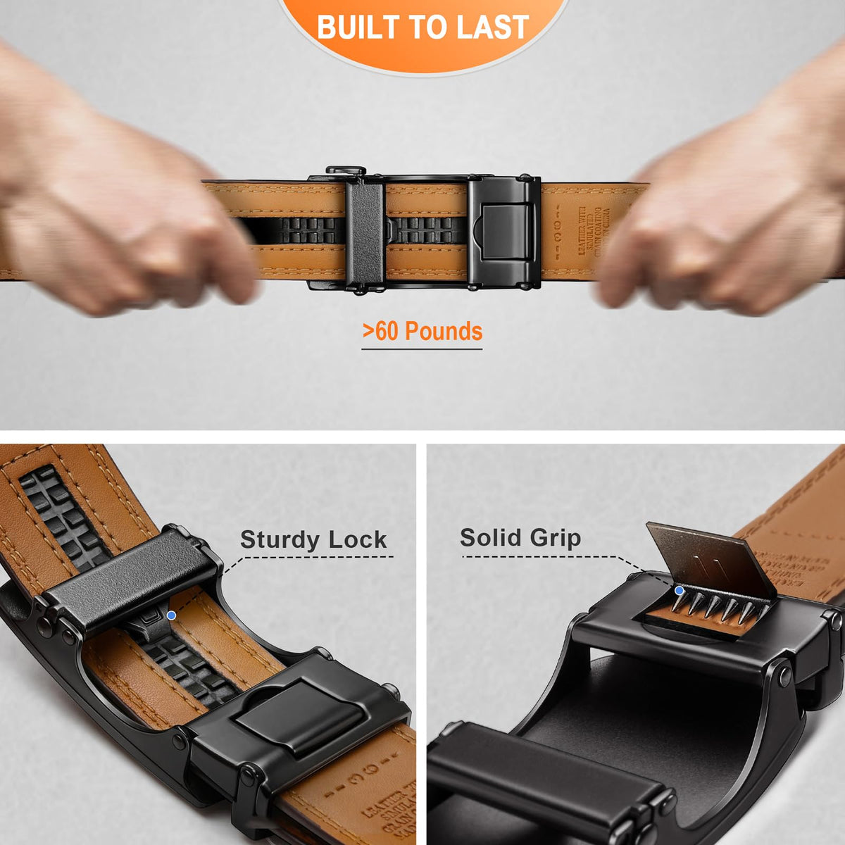 KEMISANT Men Belt 2 Pack, Leather Ratchet Belt Easy Click Slide For Men 1 3/8",Cut for Fit(Black/Deep Brown,32"-38" Waist Adjustable)