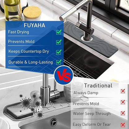 2 Pcs Faucet Mat for Kitchen Sink 15.74”×3.94” Diatomite Quick Dry Sink Splash
