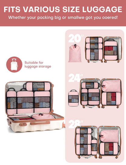 SDGFUI 6 PCS Set Compression Packing Cubes for Travel, Lightweight Packing Organizer Bags Travel Essentials for Carry On, Suitcase, Home Closet - Pink