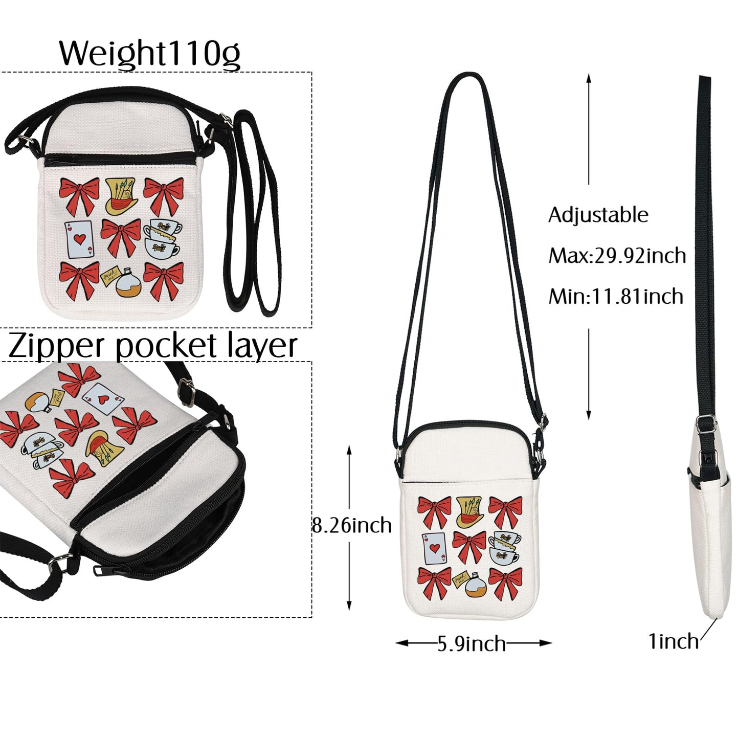 BNQL Alice Crossbody Bag Fairy Tale Fans Gift Mad Hater Hat Gifts Night Tea Party Gifts Mad Hatter Tea Party Shoulder Bag