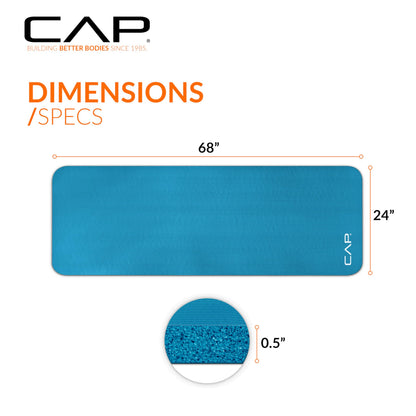 CAP Barbell Yoga Mat 1/2" Thick with Carrying Strap - High Density Exercise Mat for Yoga, Pilates, Stretching, Floor & Fitness Workouts - 68''x24''x1/2" | Teal