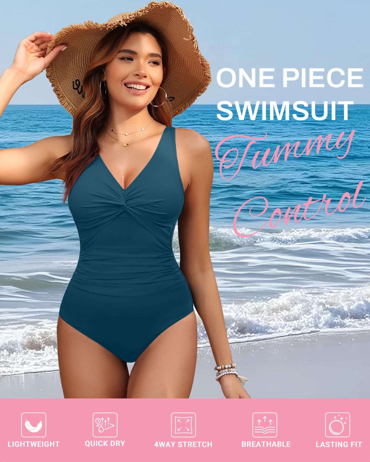 Holipick Green Women Tummy Control One Piece Swimsuit - Push Up Bathing Suit Full Coverage Slimming Swimwear 18 Plus (US 18W)