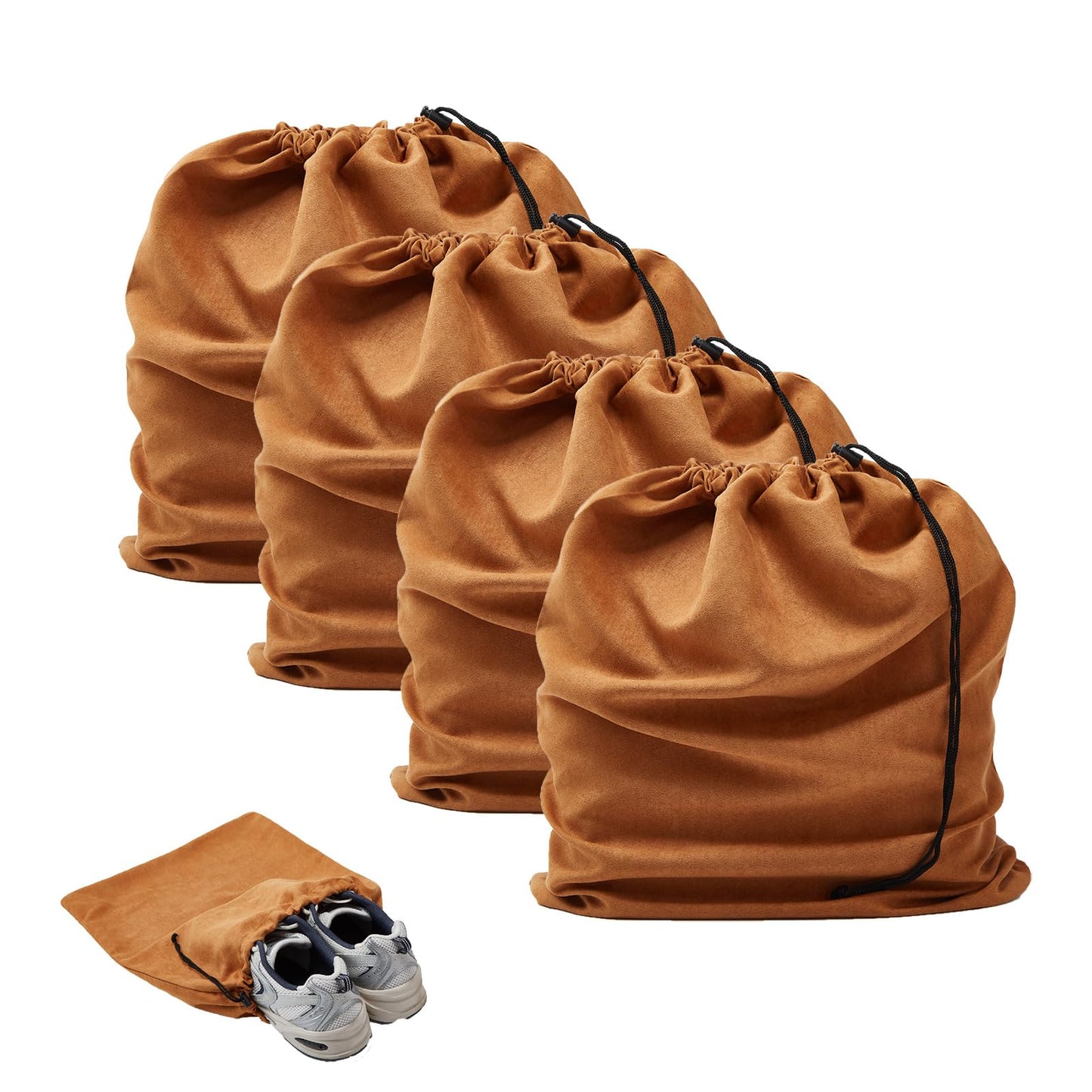 LAKE OF FIRE 4-Piece Travel Shoe Bags for Packing, 17.7" x 13.8" Dustproof Shoe Bags with Drawstring Closure,Washable & Reusable(Brown)