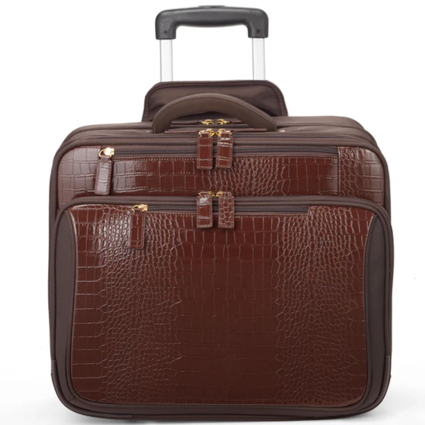 FRANCINE Croco-Style Roller Laptop Tote Bag, Fits Up to 17-Inch Laptop, Wheeled Carry-On Work Travel Bag with Telescoping Handle and Multiple Compartments (Brown)