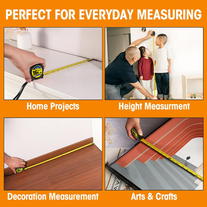 Tape Measure 16 ft, 2 Pack Easy Read Measurement Tape, Self-Locking Measuring Tape Retractable 1-Inch Wide x 16 ft