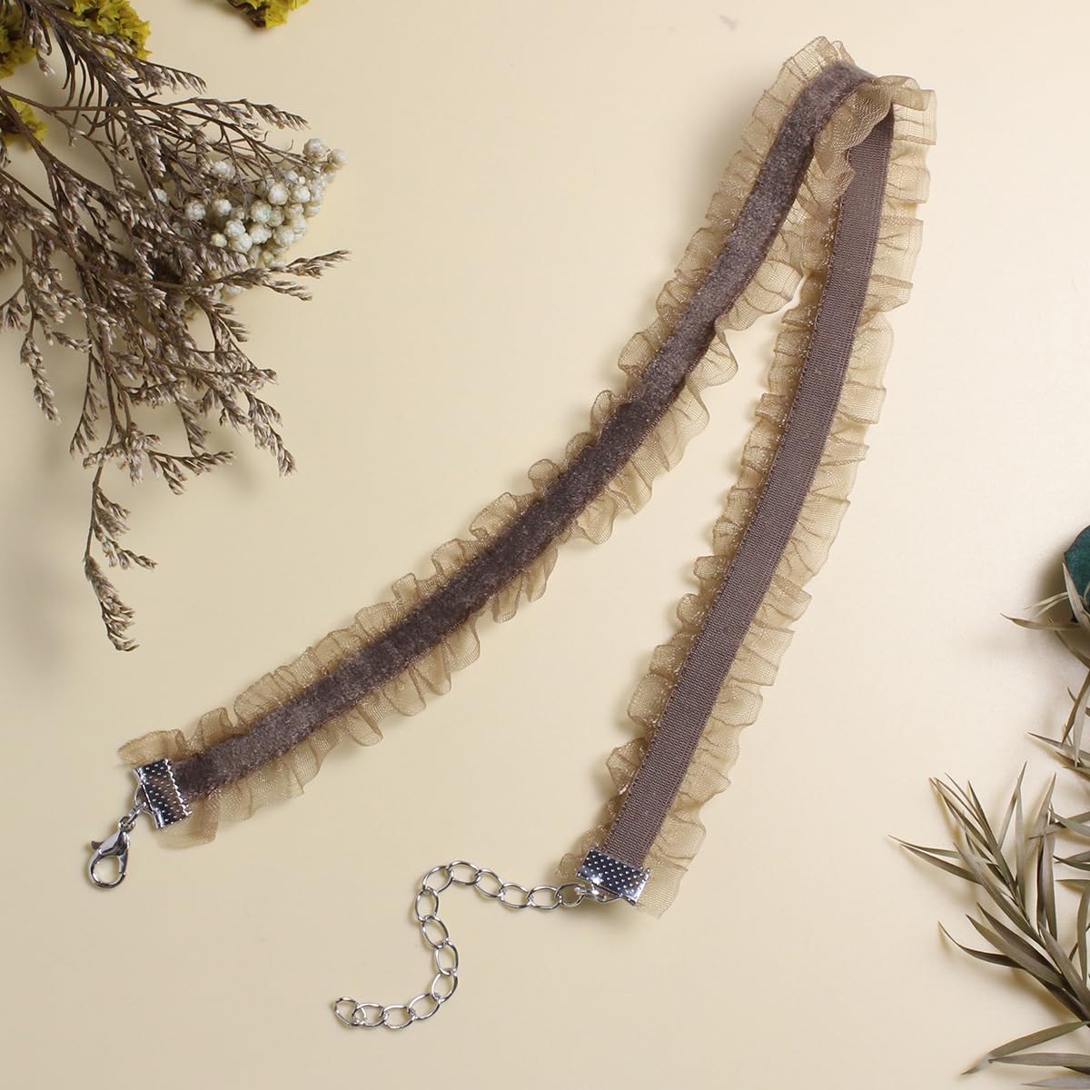Nova&Aria 6PC Brown Chokers Set For Women Pearl Choker Necklaces Flower Pendant Velvet Cute Choker Necklace Classic Tattoo Colorful Lace Chokers-48