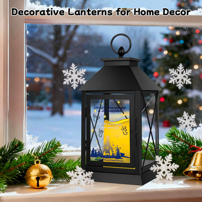 Christmas Candle Lantern Metal with LED Flickering Flameless Candles Light Xmas Decoration Lantern Indoor Outdoor Decorative for Table Home Decor Party Gift (Religion)
