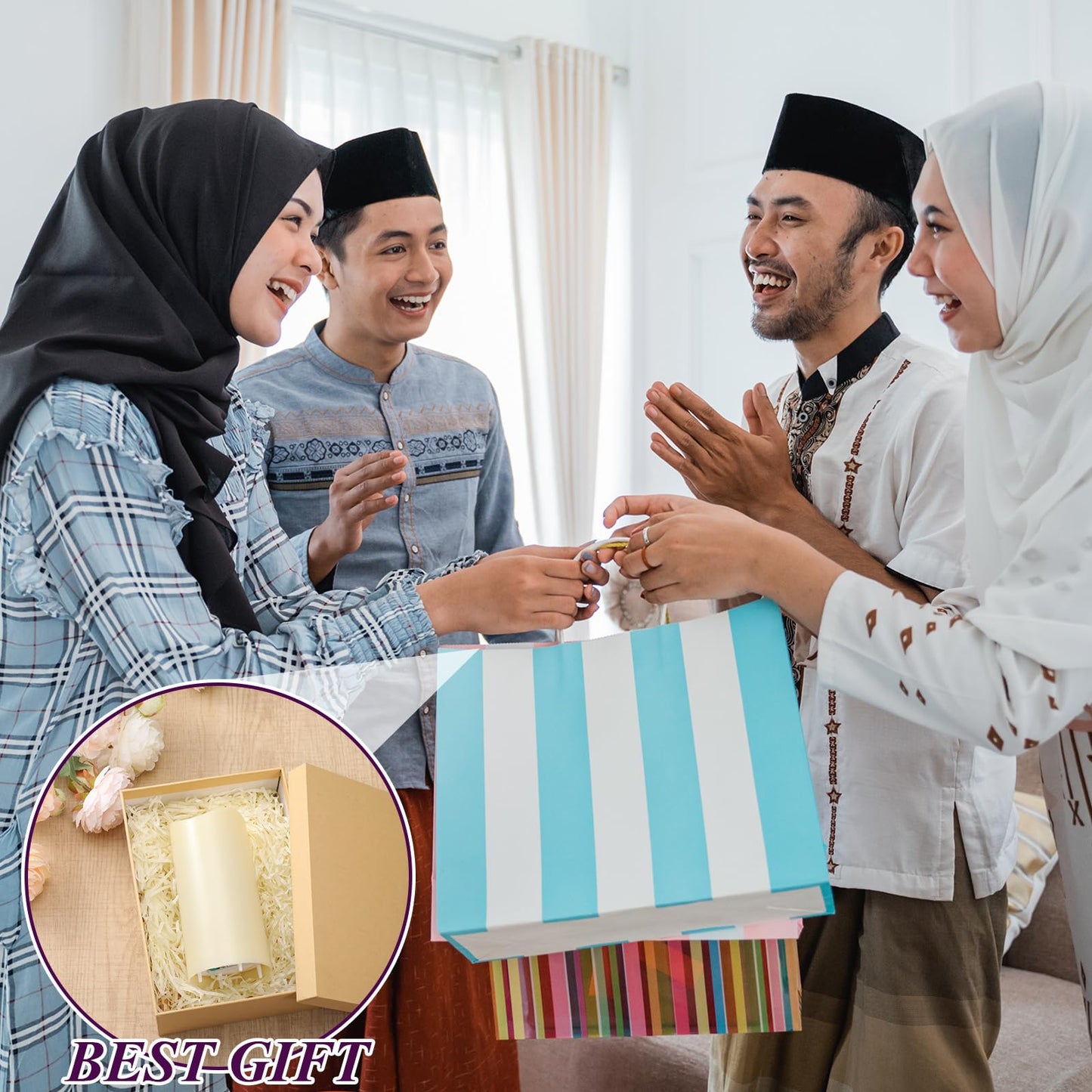 Baquler Ramadan Flameless Candles Projector Light Eid Mubarak LED Candle Battery Operated Star Moon Night Light with Remote and Timer Eid Mubarak Electric Gifts Ramadan Decoration for Home Room Decor