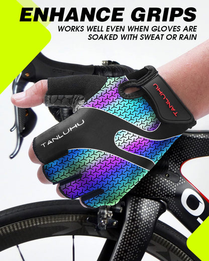 Tanluhu Cycling Gloves - Mountain Bike Half Finger Road Riding Gloves, Breathable, Shock-Absorbing, for Men and Women