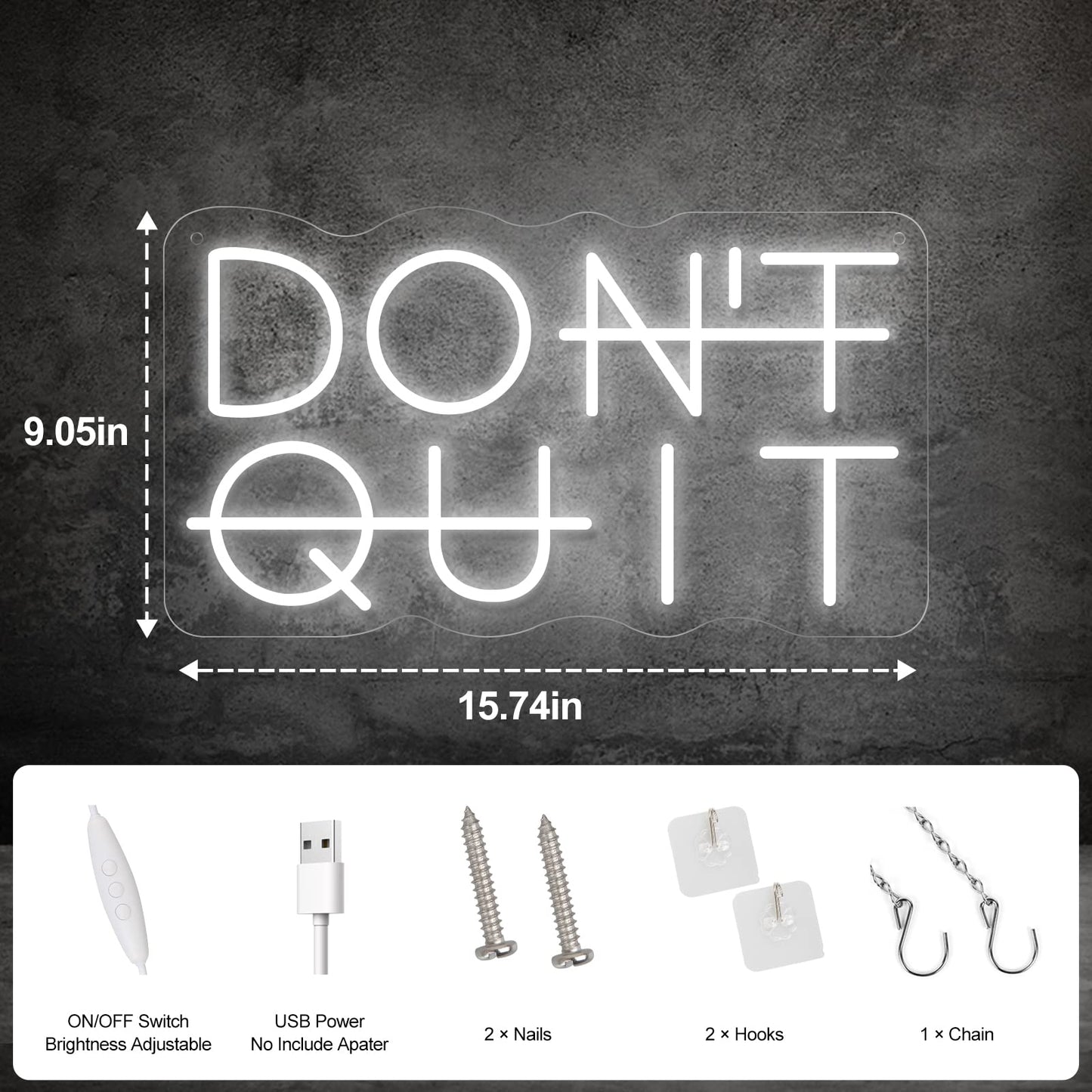 YIKBIK Don't Quit LED Neon Sign for Wall Decor, DO IT Neon Lights Party Decorations, USB Powered Switch Lighting Adjustable for Office, Gym, Man Cave, Gamer Room Decor