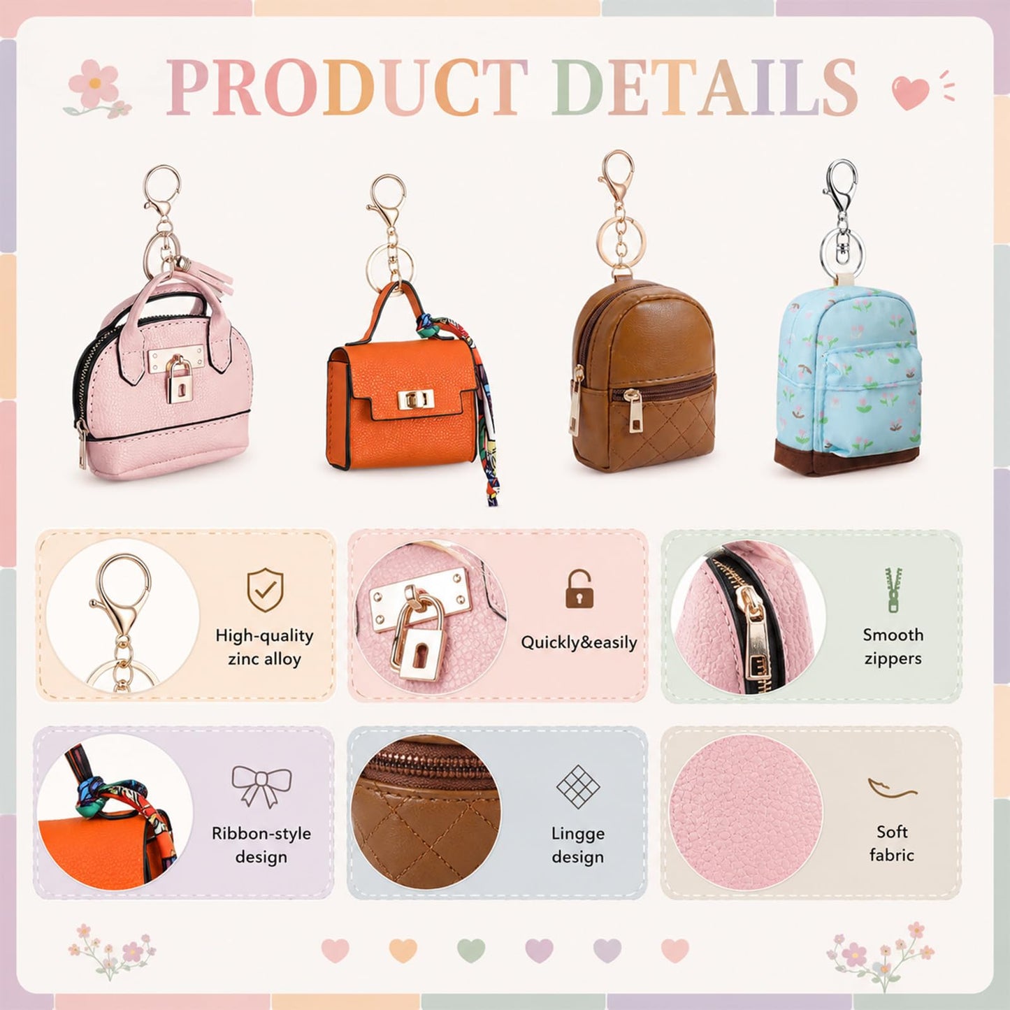 Hsei 12 Pcs Mini Backpack Keychain Small Coin Purses for Women Tiny Cute Makeup Bag with Keychain, Mini Pocket Tote Handbag Bag Charm Change Pouch Lipstick Card Holder Organizer Gift (Elegant)
