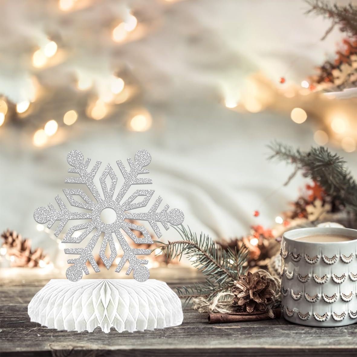 9Pcs Winter Wonderland Decorations 3D Snowflake Honeycomb Table Centerpieces for Frozen Winter Blue White Theme Christmas Baby Shower Birthday Party Supplies (Snowflake)