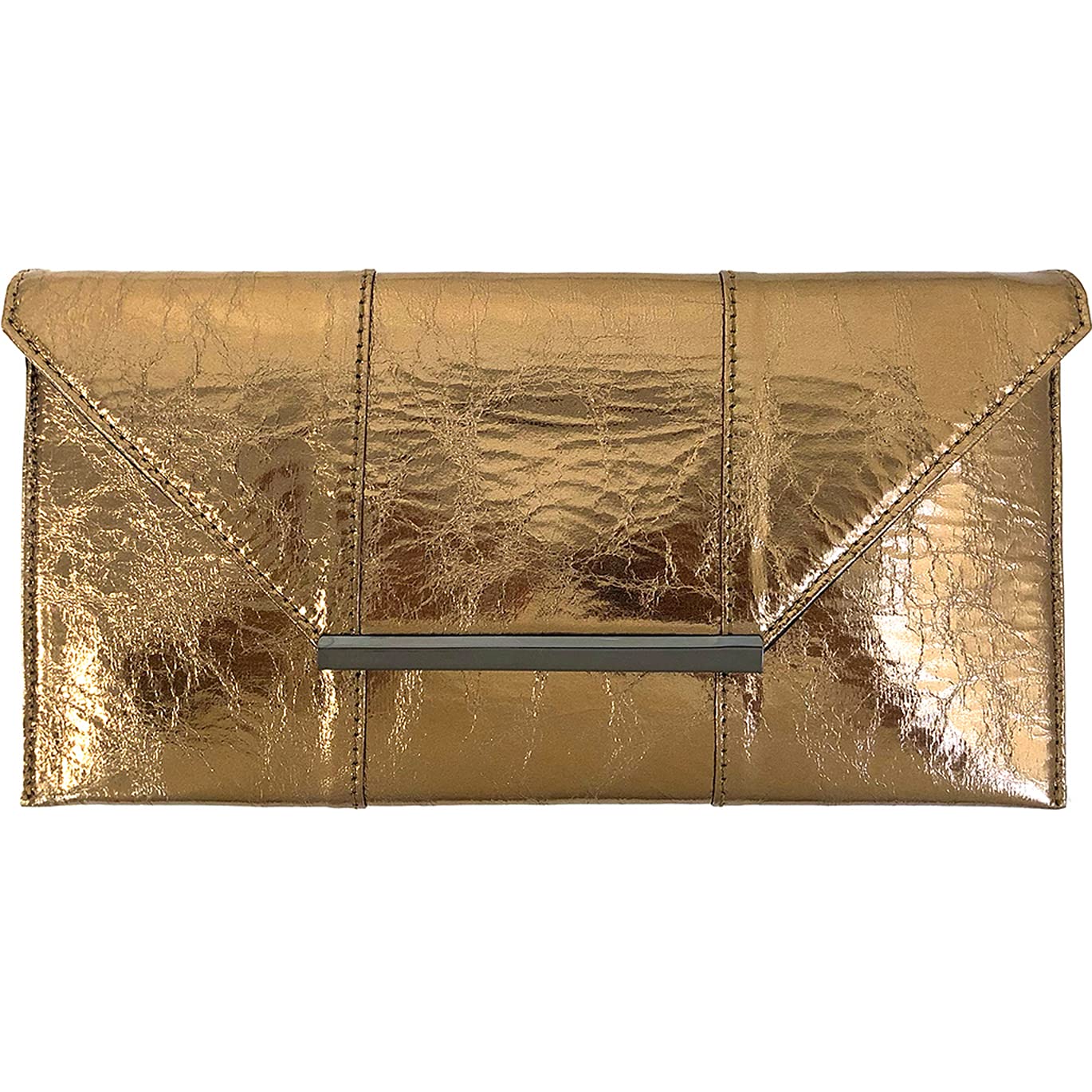 JNB Women’s Metallic Clutch Purse, Evening Handbag With Chain Strap, Magnetic Snap Closure, Zipper Pocket, Gun Metal Hardware, Slim Formal Party Bag, Bronze, 11.25 x 6 Inch