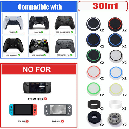 ZHI-NYLLDJS Controller Thumb Grips for PS5/4,Controller Thumb Caps for Xbox,Joystick Stick Grips for Switch Pro Controller,Precision Rings&Thumb Grips Set(30pcs)(Black&White) A&B&C
