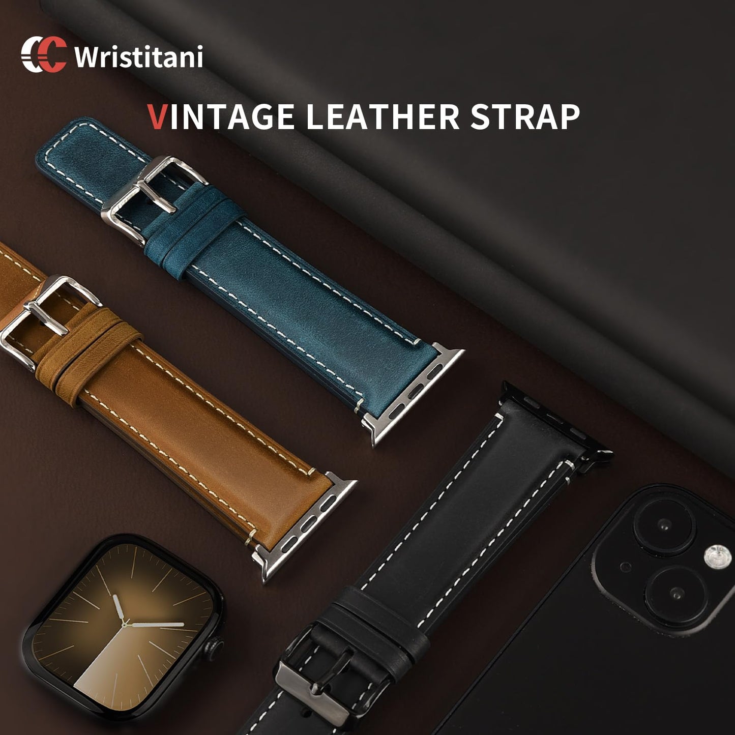 Wristitani 3 Pack Leather Bands Compatible With Apple Watch Bands 44mm 45mm 46mm 49mm 40mm 41mm 42mm for Men,Genuine Leather Replacement Straps for iWatch Ultra3/2/1 SE3/2/1 Series 11/10/9/8/7/6/5/4