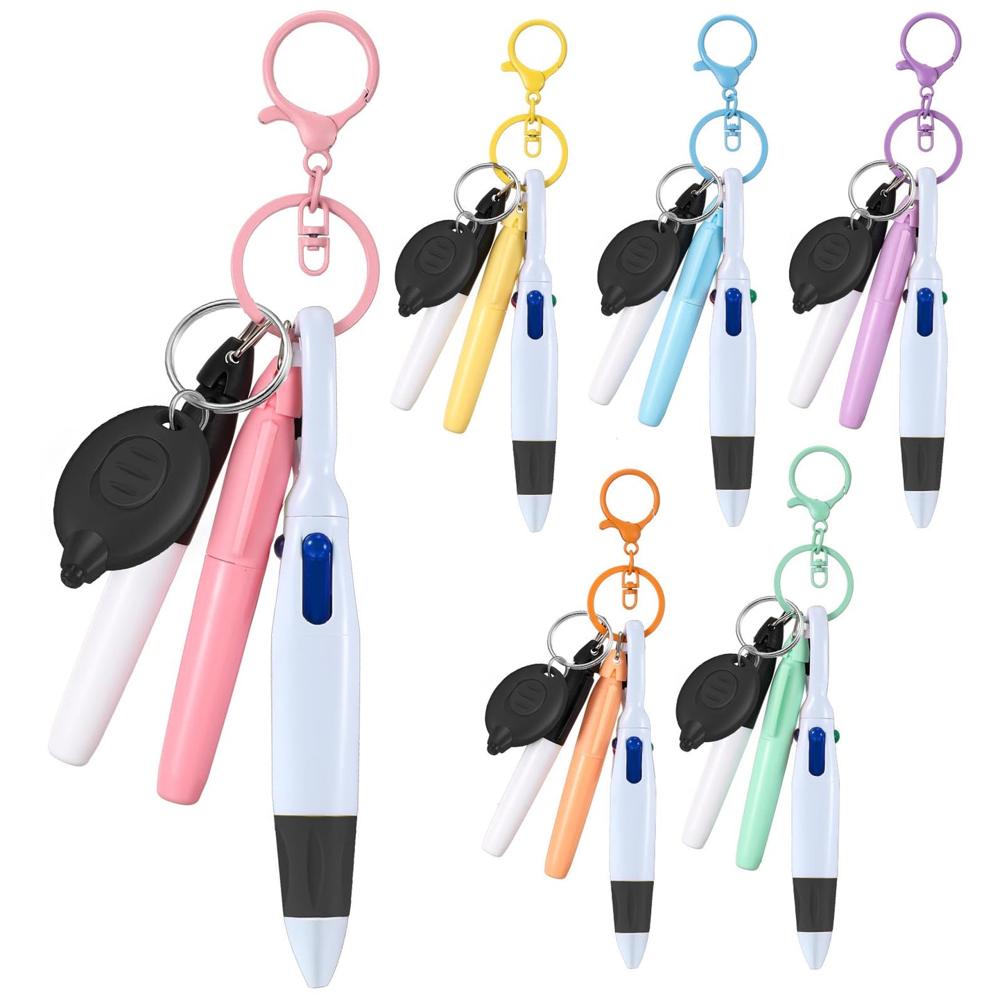 Chinco 30 Pcs Retractable Shuttle Pen Clip with Mini Highlighter Nurse Badge Pen Neon Marker LED Keychain Ring Clip for Nurse Gift(Simple,Black)