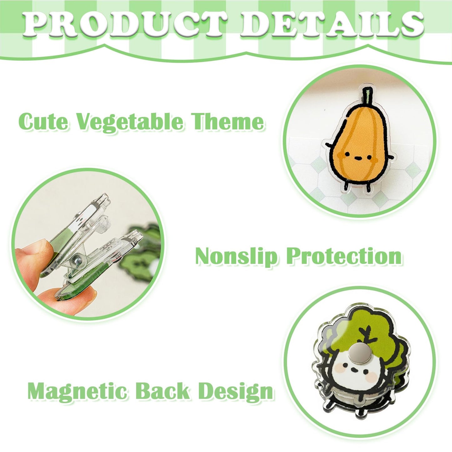9 Pack Cute Magnetic Chip Clips Food Bag Clip Set, Vegetable Shaped Bag Clips for Snacks, Kitchen & Fridge Use, Airtight Chip Clip for Foods Storage, Kitchen Decor Gift (Vegetable)