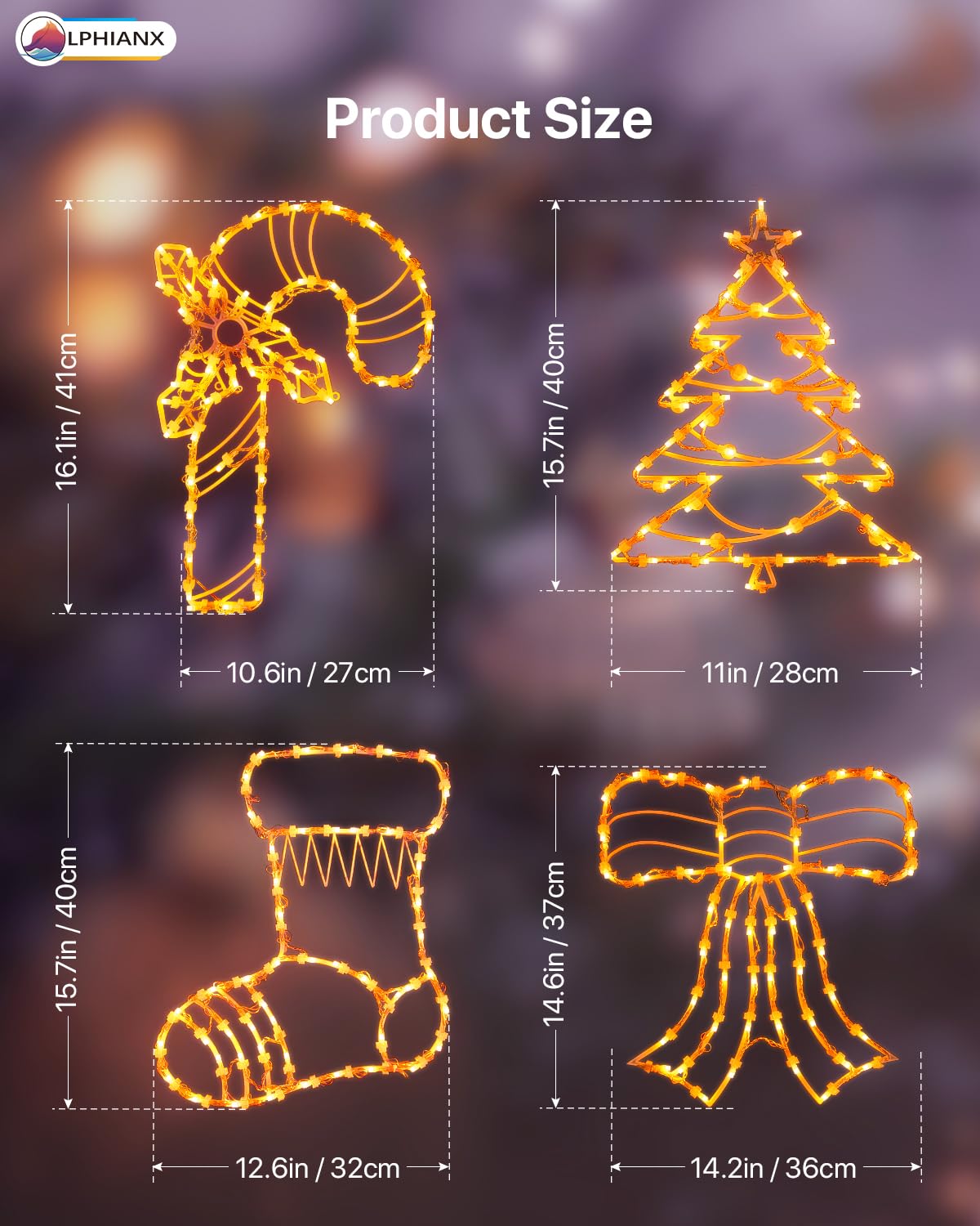 4 Pack Smart Christmas Window Lights, Christmas Window Silhouette Lights, Christmas decorations indoor,Custom & Preset Modes,APP Control Candy Cane,Christmas Tree,Bow,Christmas Stocking for Door Glass