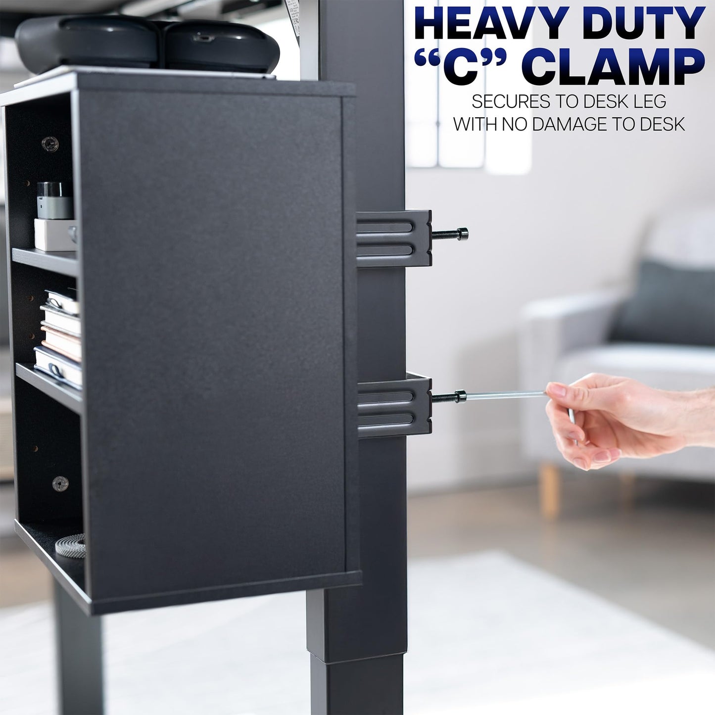 VIVO Clamp-on Under Desk Shelving Unit, Office Accessory Holder for Supplies, Gaming Devices, and More, Multi-Level Storage Shelves, Workstation Organizer, Black, DESK-SHELF3CL