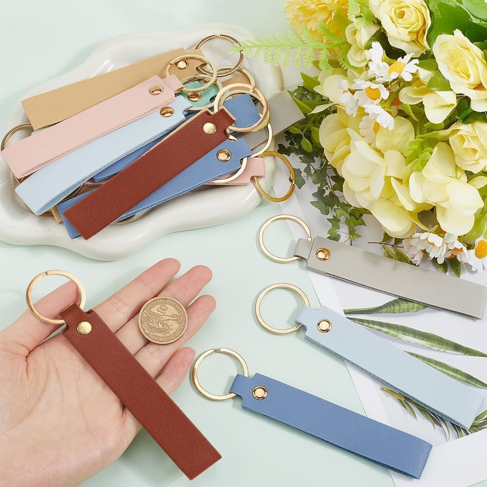 SUNNYCLUE 27Pcs 9 Colors 13.7cm Keychain Blanks Faux Leather Key Chains Bulk Light Colorful PU Rectangular Engraving Blank Keychains Holder with Gold Iron Key Ring for Keys Chain Stamping DIY Crafts