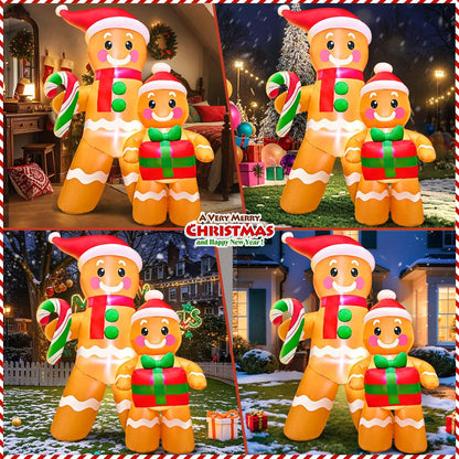 5FT Christmas Inflatables Outdoor Decorations Inflatable Gingerbread, Built in LED Lights Blow up Yard Decorations for Xmas Holiday Party Indoor Garden Lawn Décor