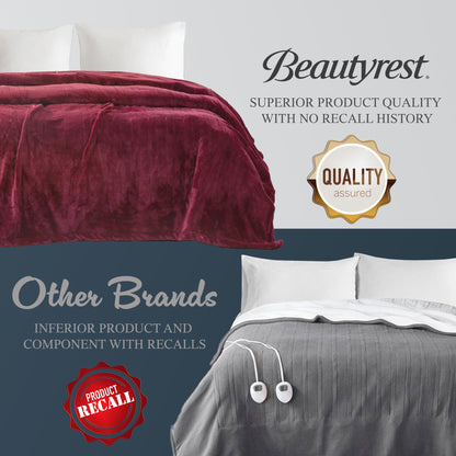 Beautyrest Heated Electric Blanket for Cold Weather, Fast Heating Heated Blanket, Auto Shut Off, Virtually Zero EMF, Multi Heat Setting, UL Certified, Sapphire Queen (90 inx84 in)
