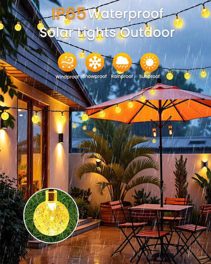LORRYTE 2-Pack 64FT 100 LED Crystal Globe Solar String Lights Outdoor, Waterproof Solar Lights for Outside, 8 Lighting Modes Patio Decor for Garden Yard Porch Wedding Party(Warm White)