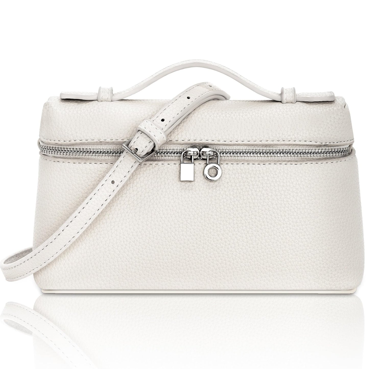 Larcenciel Elegant Small Leather Crossbody Purse for Women, Trendy Cream White Shoulder Bags with Zipper Closure & Adjustable Strap, Cute Top-Handle ladies Handbags for Everyday Work Wedding Going Out