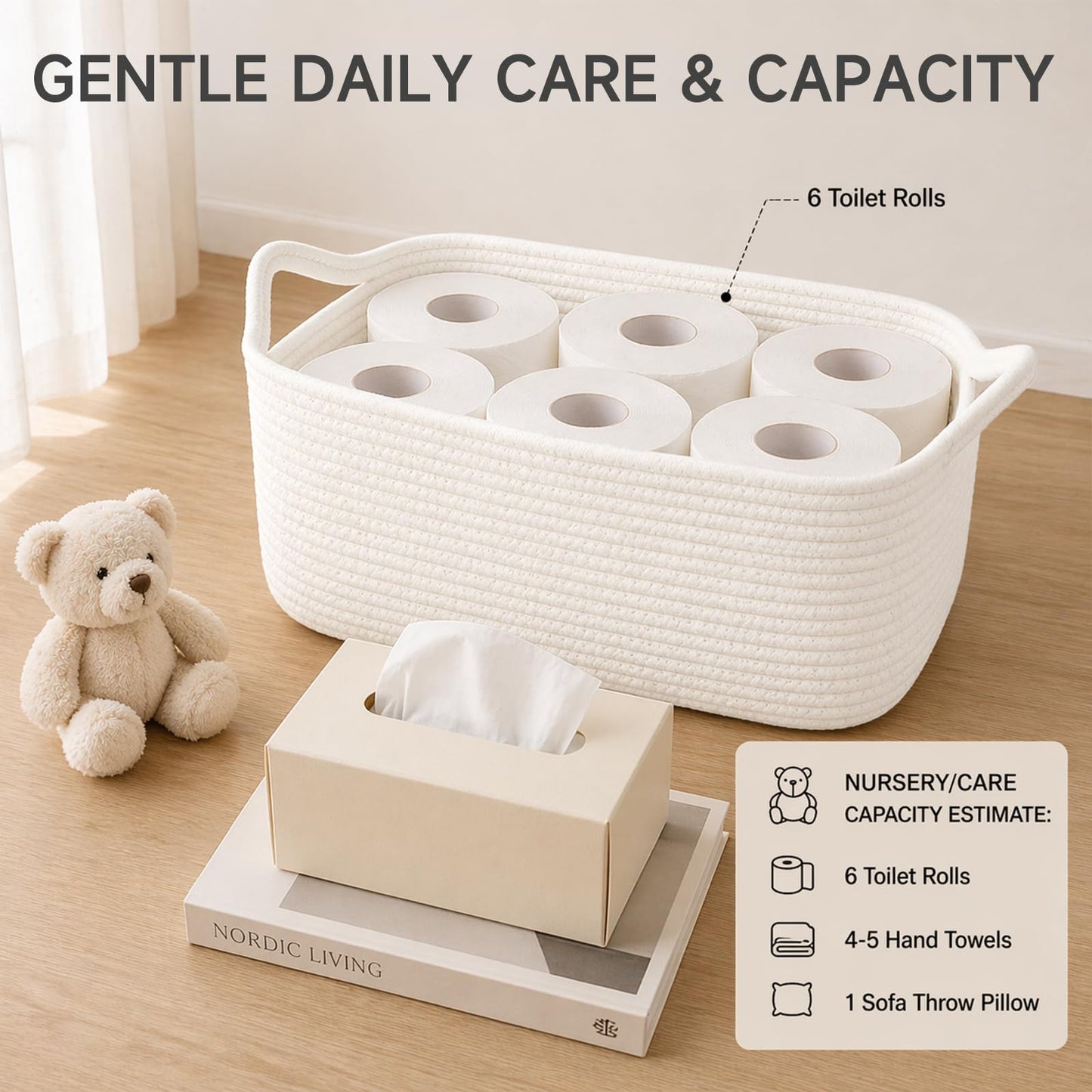 OIAHOMY Cotton Rope Gift Basket Empty with Bags & Ribbons, Woven Baby Shower Basket for Nursery & Pet Toys, Ideal Personalized Gift for Holidays, Birthdays & Decor, White