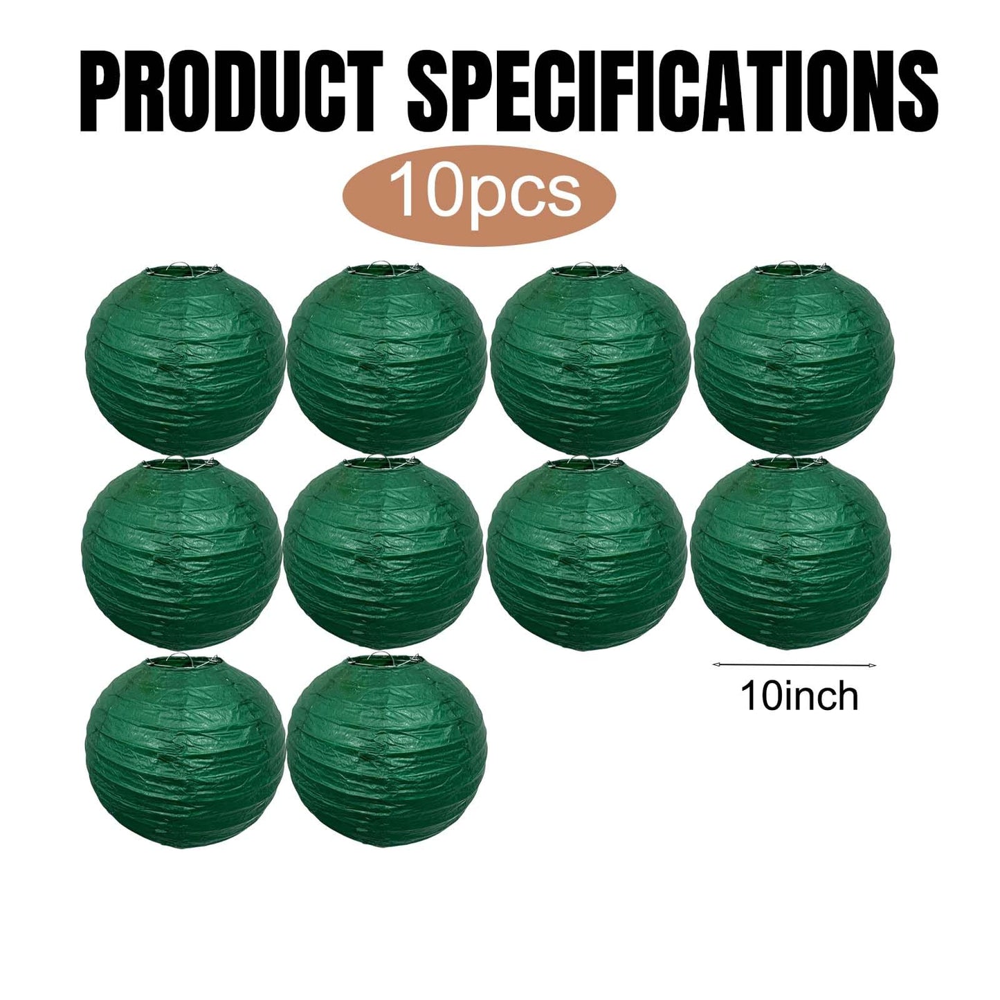 Christmas Green Paper Lanterns Hanging Ceiling Round Lanterns for Spring Theme Christmas Home Decorations 10 PCS