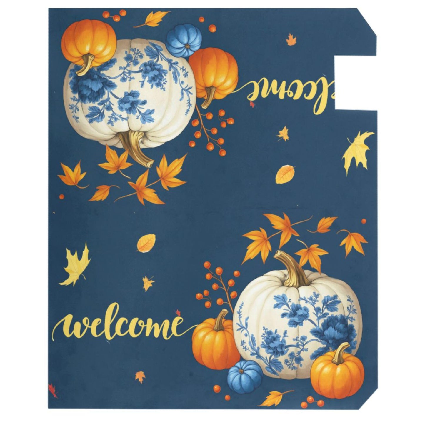 Wamika Welcome Fall Blue Magnetic Mailbox Covers Porcelain Pumpkin Maple Leaves Mailbox Cover Over Size Full Magnet Garden Yard Porch Mail Boxes Cover Holiday Decorations 25" L x 21" W