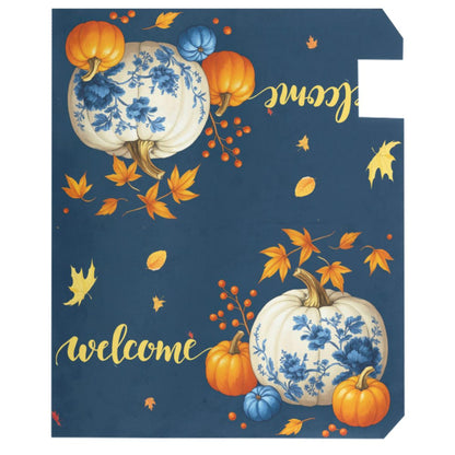 Wamika Welcome Fall Blue Magnetic Mailbox Covers Porcelain Pumpkin Maple Leaves Mailbox Cover Over Size Full Magnet Garden Yard Porch Mail Boxes Cover Holiday Decorations 25" L x 21" W