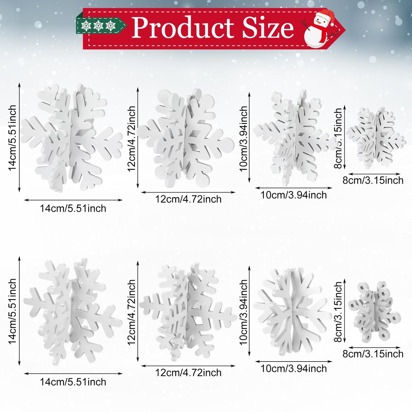 Wenqik 16 Pcs Winter Wooden Snowflake Decor Christmas Winter Snowflake Tabletop Decorations 3D Snow Table Signs Standing Centerpiece Xmas Tiered Tray Decorations for Party(White)