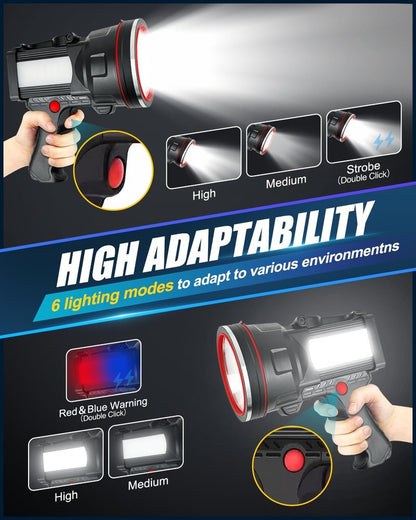 Victoper Spotlight for Camping, 1500 Lumens Bright Handheld Spot Light, 12000 mAh Rechargeable LED Flashlight, 3+3 Modes 4 Colors Waterproof Spotlight Hunting Caving Camping Essentials Gear