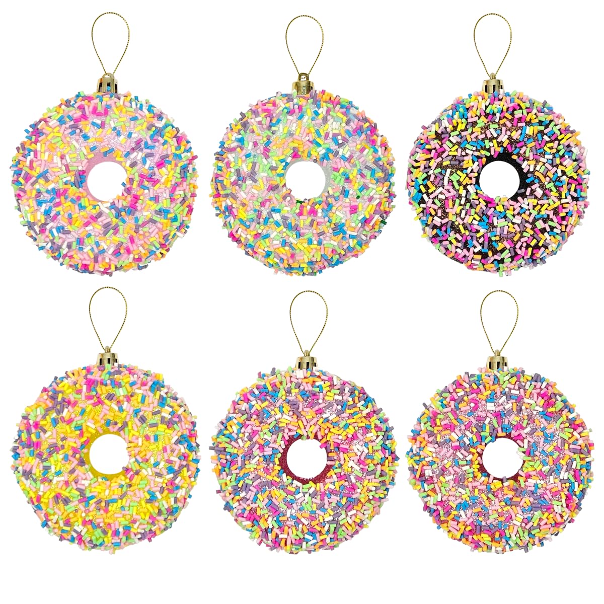 LANGXUN 6pcs Donut Candy Land 2025 Xmas Birthday Party Wedding Suppiles Decoration, Hanging Candy Cane Christmas Tree Décor, Christmas Decorative Hanging Ornaments Crafts