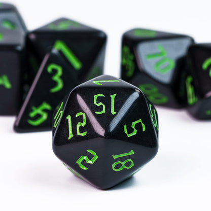 Poludie 7-Die DND Dice Set Polyhedral Dice Set with a Leather Dice Bag, D&D Dice Set for Dungeons and Dragons, RPG Table Games (Black)