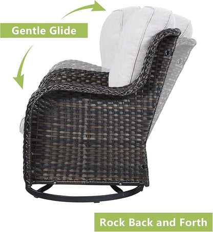 Rilyson Wicker Patio Furniture Set - 7 Piece Rattan Outdoor Sectional Conversation Sets with 4 Swivel Rocking Chairs,2 Ottomans and 1 Sofa for Porch Deck Garden(Brown/Beige)