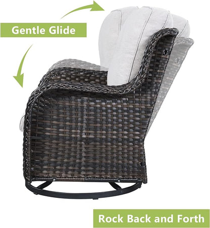Rilyson Wicker Patio Furniture Set - 4 Piece Rattan Outdoor Sectional Conversation Sets with 2 Swivel Rocking Chairs,2 Ottomans for Porch Deck Garden(Brown/Beige)