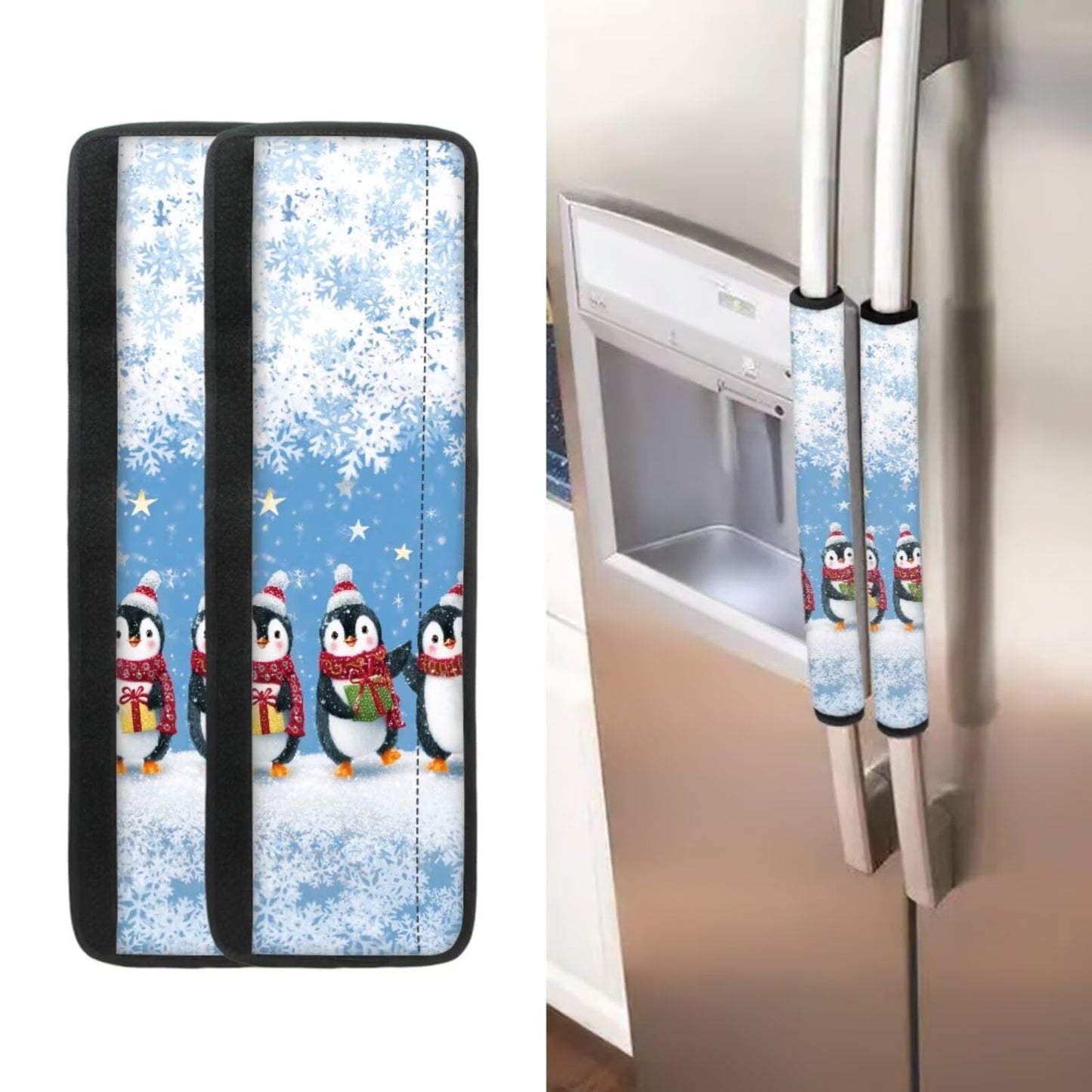 Yatixapu Refrigerator Door Handle Covers, Christmas Penguin 6PCS Fridge Handle Cover, Handmade Decor Protector for Ovens, Dishwashers, Keep Your Kitchen Appliance Clean from Smudges, Food Stains