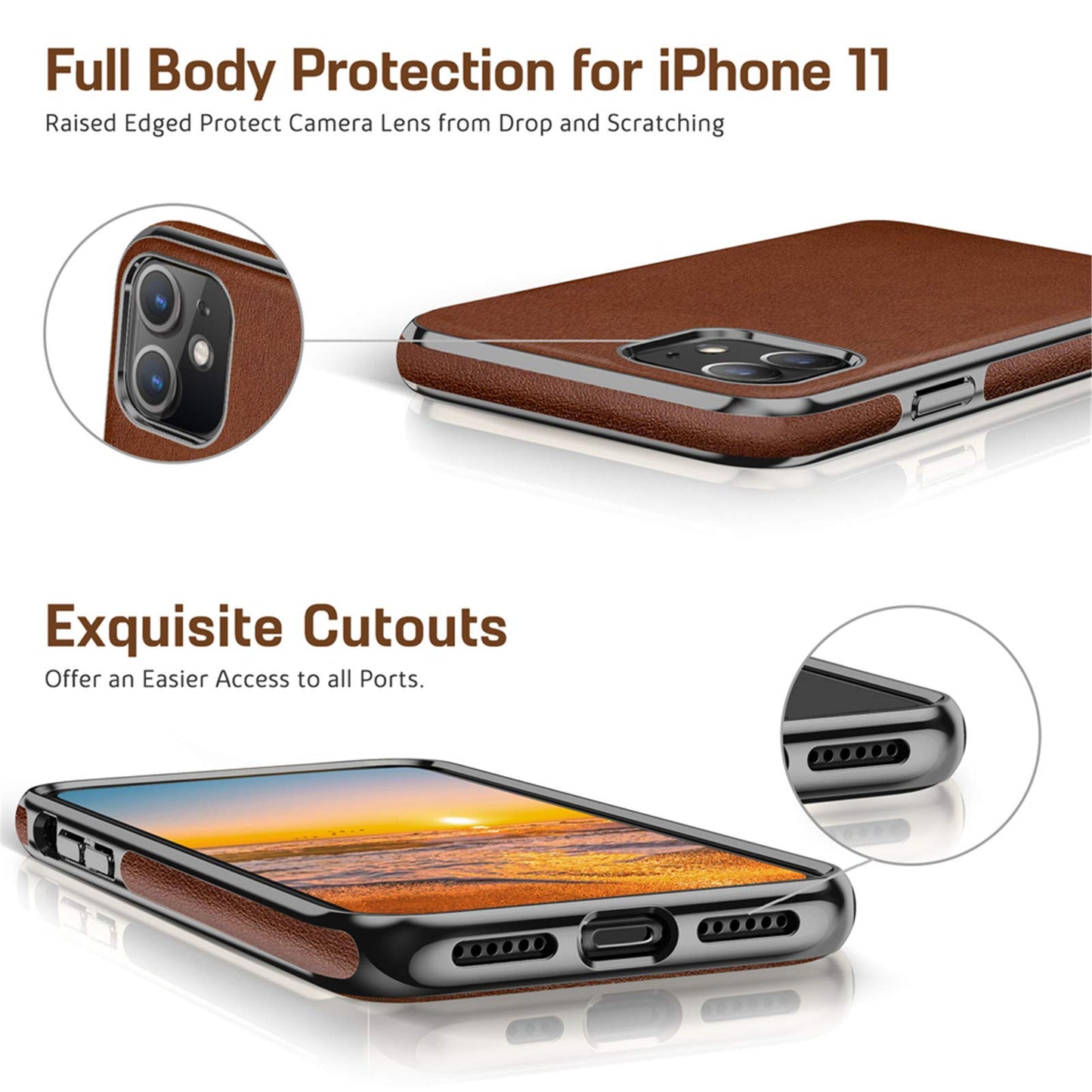 LOHASIC for iPhone 11 case Leather – Slim PU Leather with Electroplated Frame, Anti-Slip Grip, Soft TPU Bumper, Business Luxury iPhone 11 Phone case (6.1”) Protective Case for Men & Women- Brown