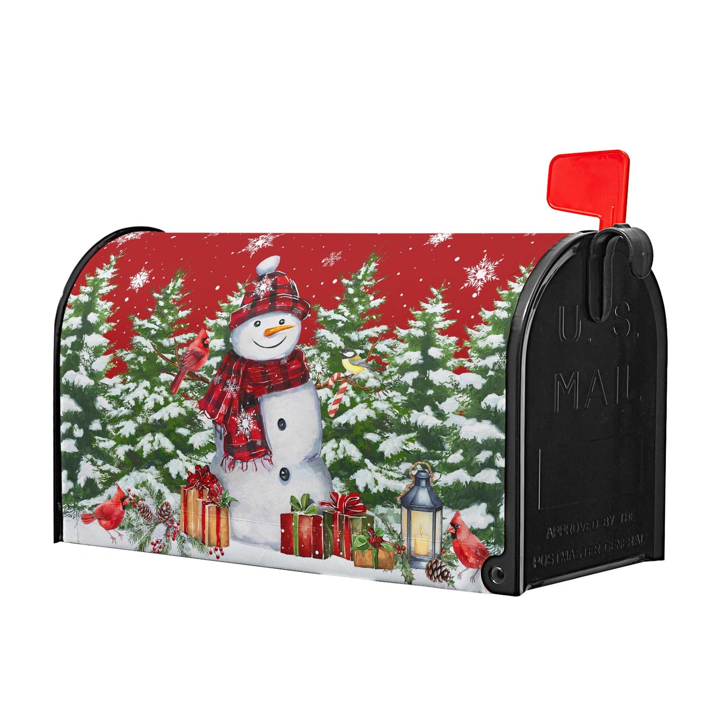 Kawani Christmas Snowman Mailbox Covers Magnetic Standard Size 21"x25.5" Merry Christmas Tree Mailbox Wraps Red Bird Snowflakes Post Letter Box for Holiday Outdoor Decoration